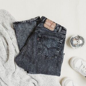 Vintage Levi's 501  Black Acid Wash Button Fly Straight Leg Jeans